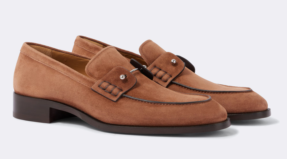 Christian Louboutin Mens Chambelimoc Flat Crosta Cuir Brown Dress Loafer 47 14